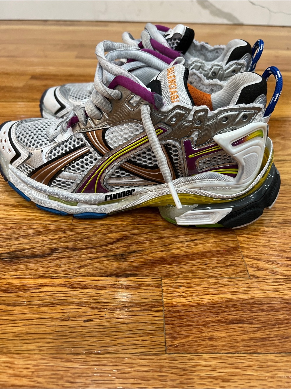 Balenciaga Kids Silver Sneakers with Purple Accents